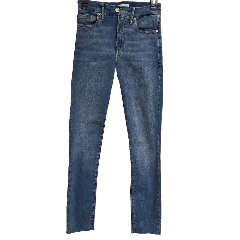 Good American Good Waist‎ Crop Raw Edge High Rise Jeans Dark Blue Womens Sz 0/25